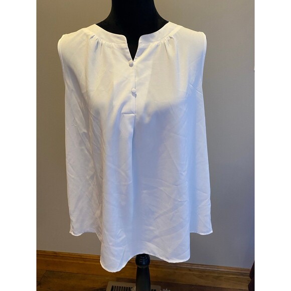 Quezhu Blouse White Plus Size XL Top Sleeveless Silky Feel Stylish Work Wear - Picture 7 of 7